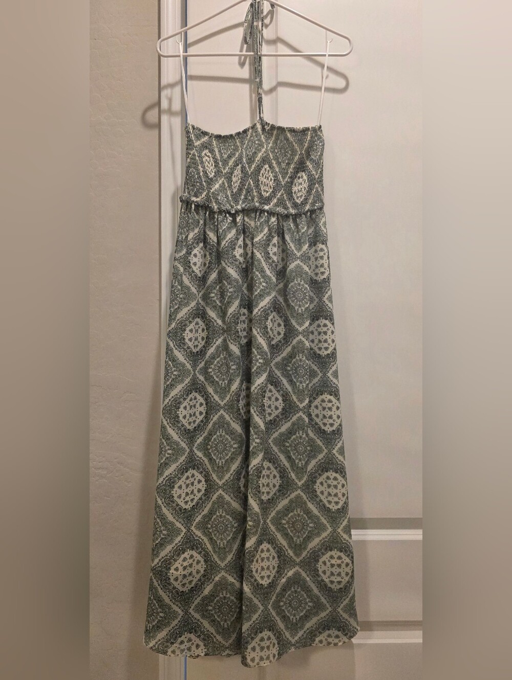 Green Paisley Print Maxi Skirt with Smocked Waist